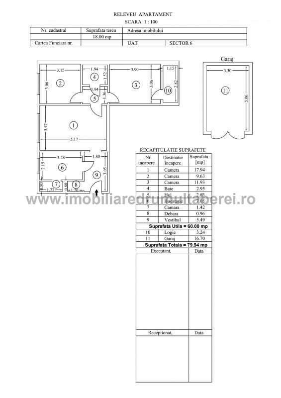 vanzare apartament 3 camere cu garaj, Bucla, Metrou Constantin Brancusi, cf 1, etaj 1/4, semidecomandat, centrala,         pret 170.000 EUR